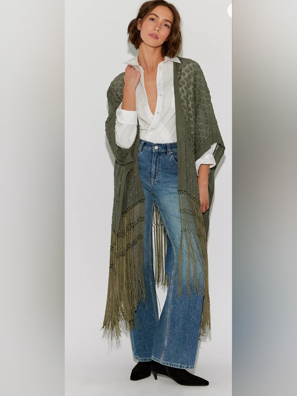 Free People • Forever Fringe Open Duster in Slate Green